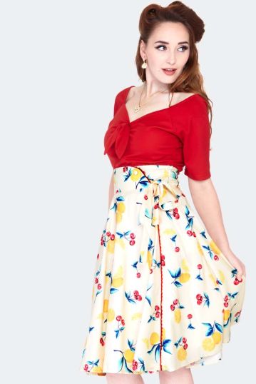 Curve Cherry lemonade button detail flare skirt