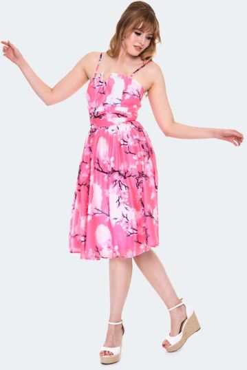 Clara Pink Flare Dress with Neckline Detail
