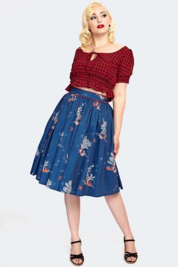 Colbie Flare skirt with side seam pocket in coral print