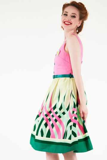 Curve Polly Colour Wheel Border Print Flared Dress