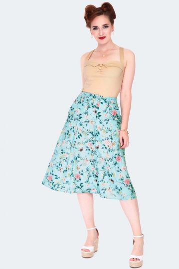 Ditsy butterfly print button front midi skirt