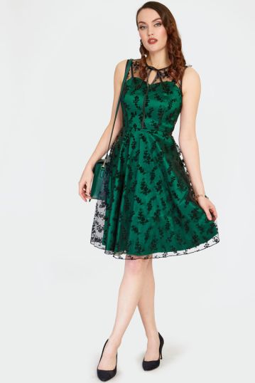 Penny Green Taffeta & Lace Flare Dress