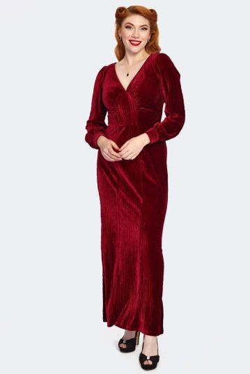 Olive 30s Red Evening Gown Velvet Dress