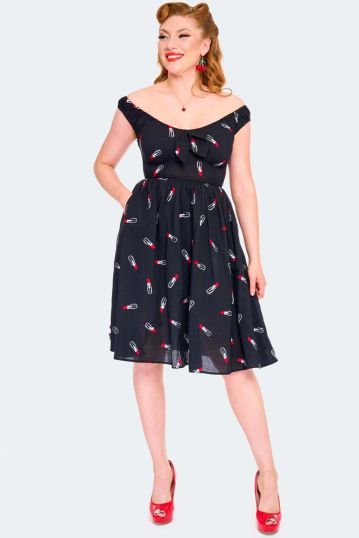 Delia Lipstick Emboidery Flared Dress