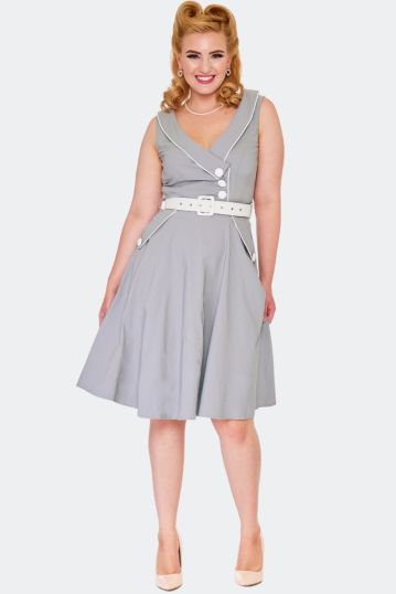Button Piping Detail Flare Dress