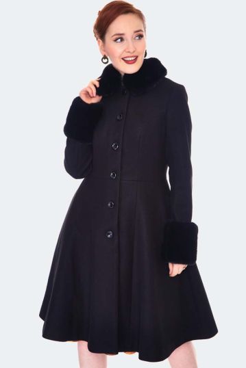 Black Faux Fur Trim Coat