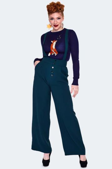 Green High Waisted Suspender Trousers