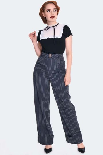 Grey Pinstripe Turn Up Trousers