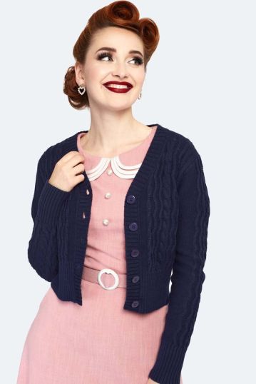 Mabel Cropped Cardigan in Navy