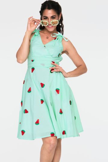 Maureen Watermelon Emboidery Flared Dress