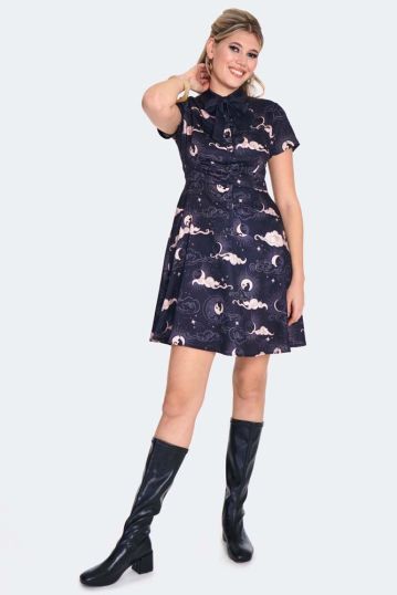 Moon Phases Cat Flare Dress