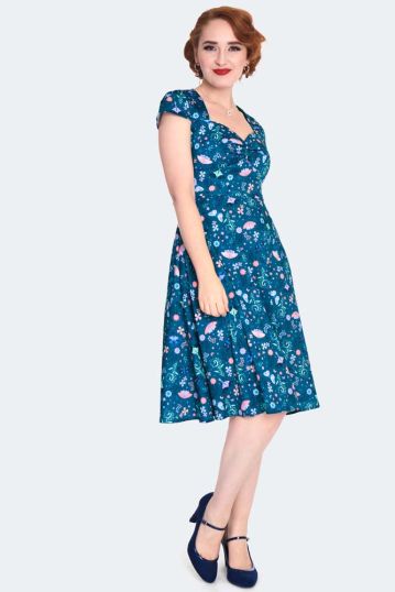 Moth And Flower Print Flare Dress