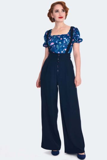 Navy High Waisted Suspender Trousers