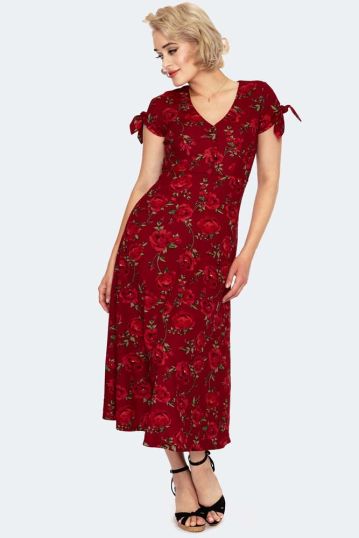 Red V Neck Flared dress