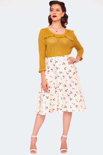 Cherry Print Flared Skirt