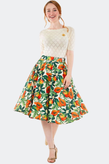 Cherie Tropical fruit print flare skirt