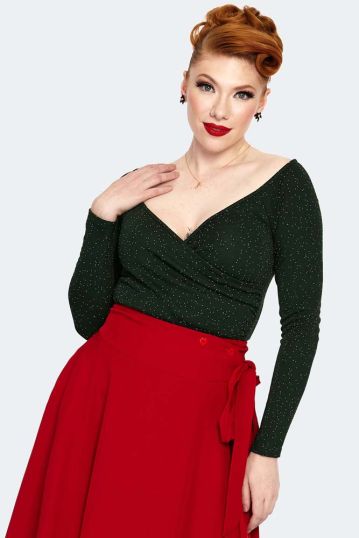 Starlynn Snowflake Off The Shoulder Green Top