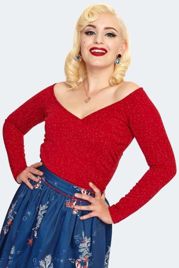 Starlynn Snowflake Off The Shoulder Red Top