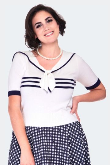 Nautical tri-stripe front bow sweater 