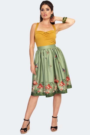 Toadstool Border Print Flare Skirt