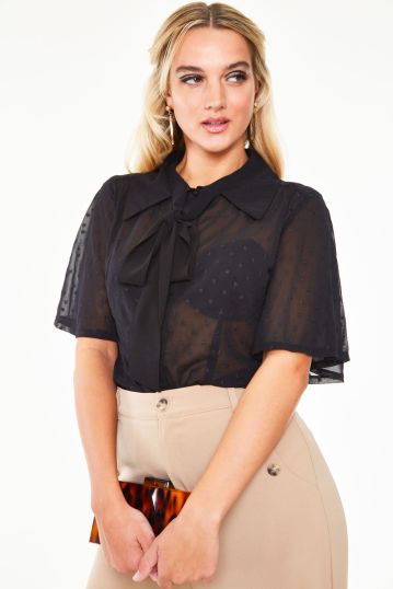 Pussy bow Blouse with flutter sleeves