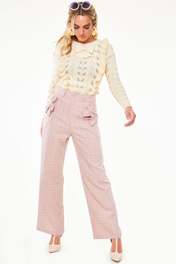 Bow pocket pink plaid trouser