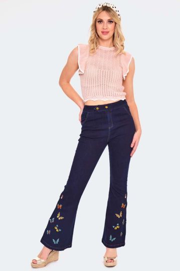 Butterfly Embroidery Denim Trousers