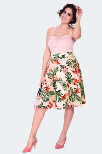 Tropical print flare skirt