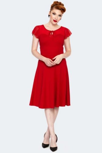 Victoria Red Flutter Sleeve Flare Dress