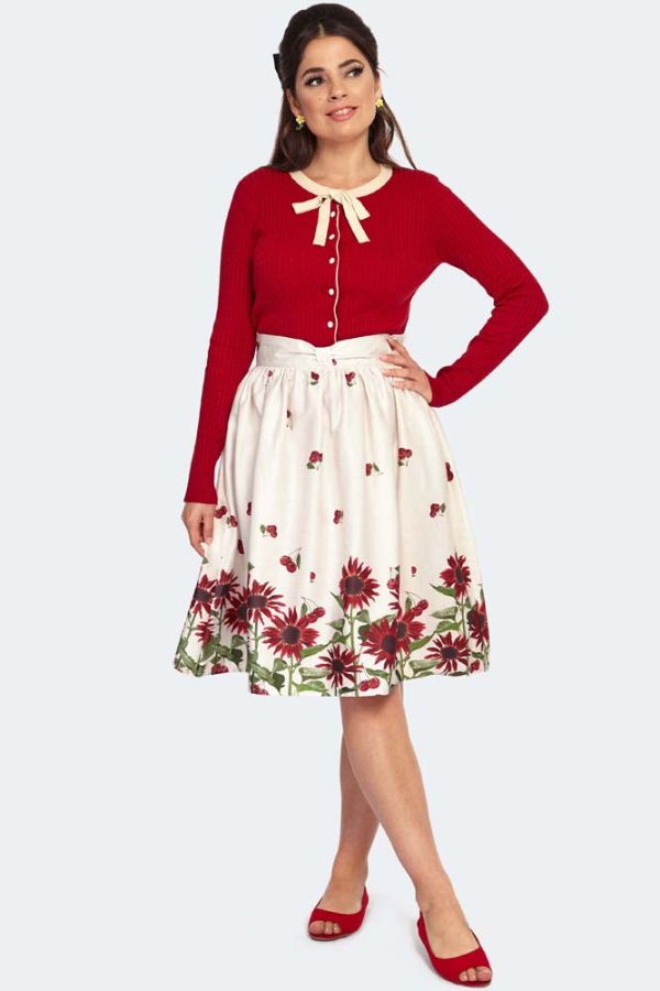 Cherry Sunflower Border print skirt