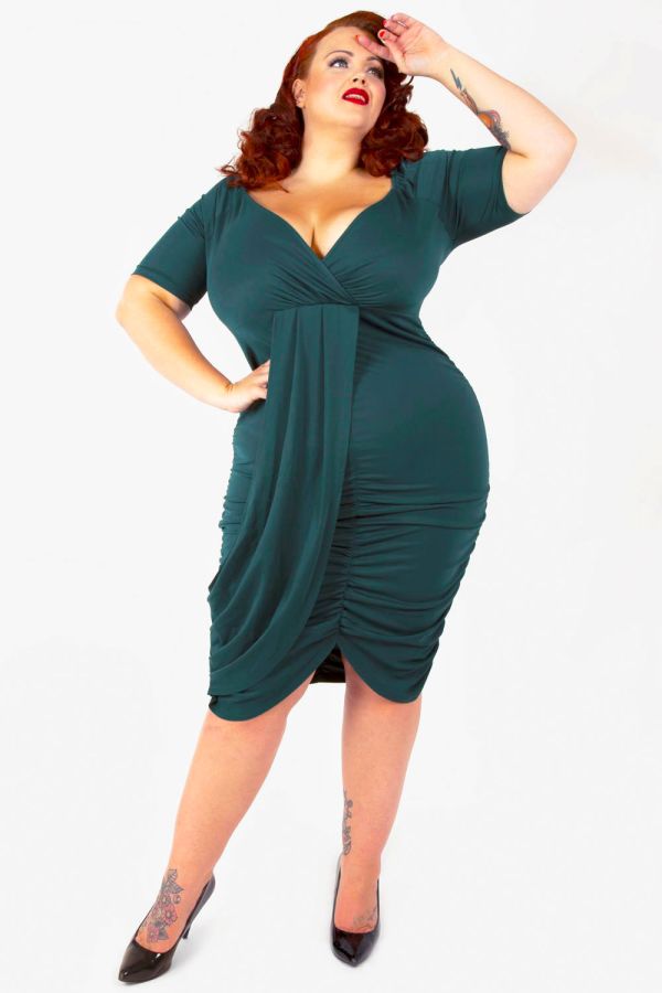 Curve Georgina Green Wrap Bodycon Dress, Vintage Inspired Fashion &  Accessories, 40s and 50s Clothing and Rockabilly Collection