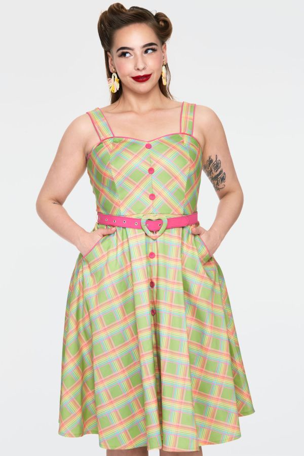 Curve Vita Rainbow green tartan summer flare dress, Vintage Inspired  Fashion & Accessories, 40s and 50s Clothing and Rockabilly Collection