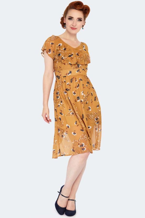 Posy Yellow Butterfly Flare Dress