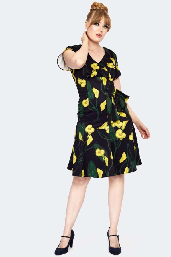 Flora Calla Lily 40s Style Flare Dress