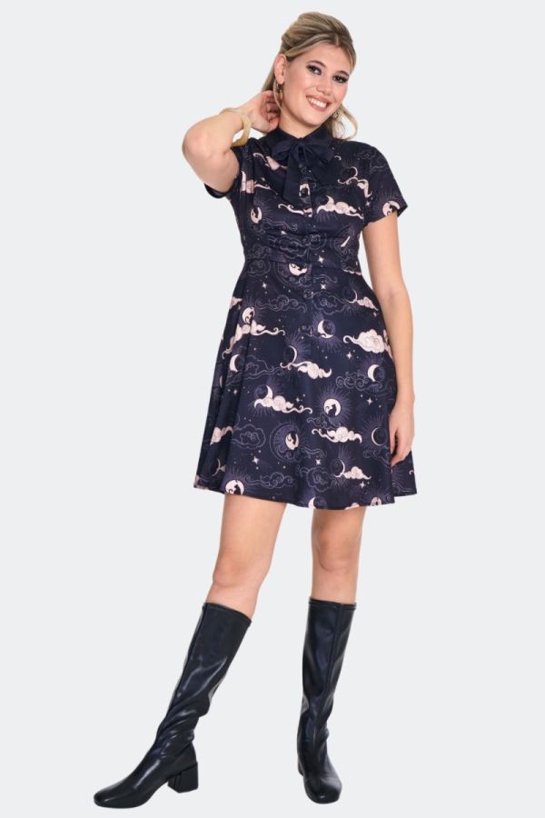 Moon Phases Cat Flare Dress
