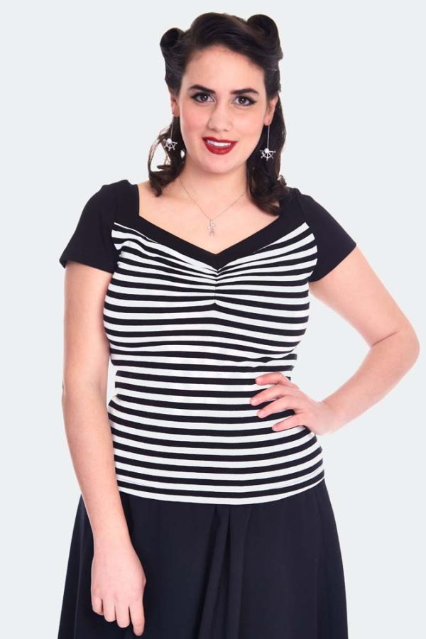 Striped Short Sleeve Low Neck Top