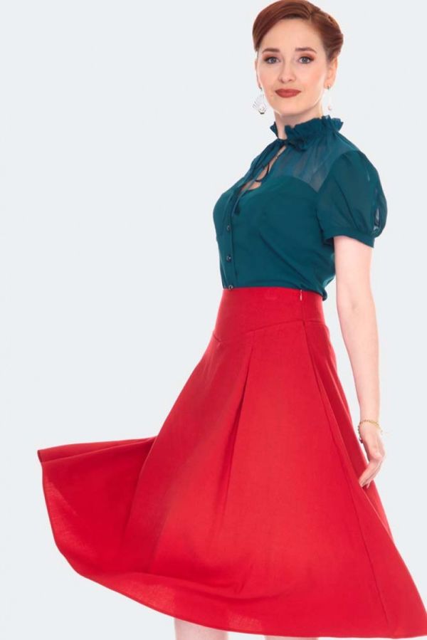 Curve Red Retro Flare Skirt