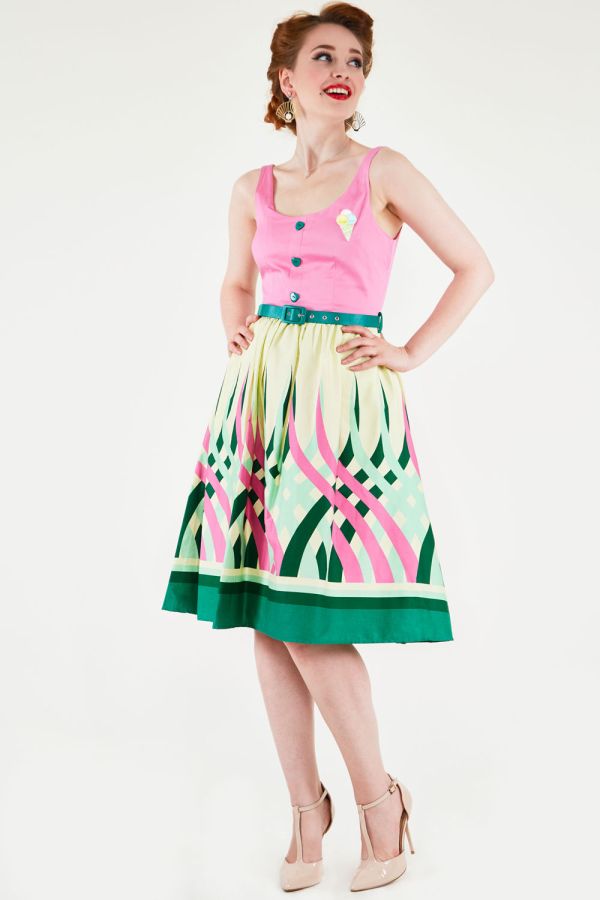 Sabrina Watermelon Border Print Flared Dress