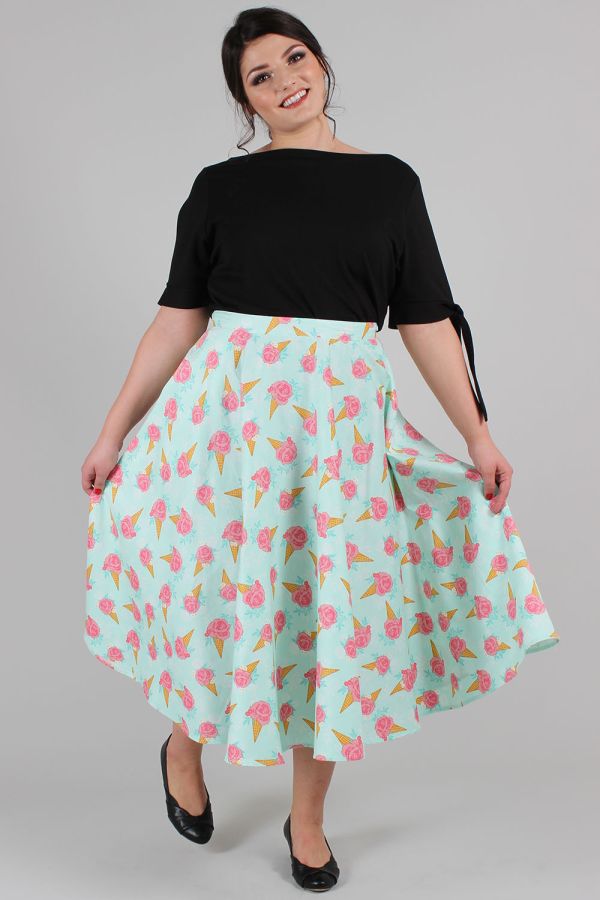 Curve Amy Floral Ice Cream Print Skirt