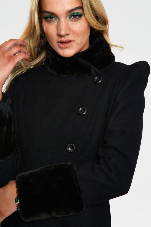 Violet Black Fur Trim Dress Curve Coat