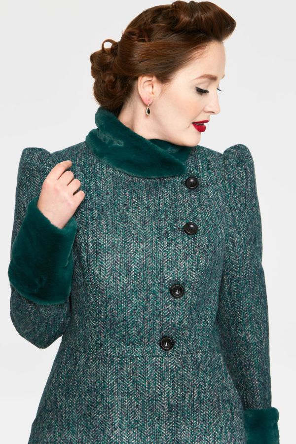 Violet Green Fur Trim Dress Curve Coat