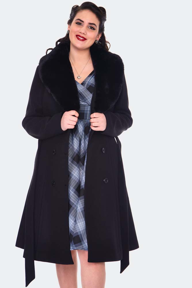 Curve Double Breasted Black Dress Coat