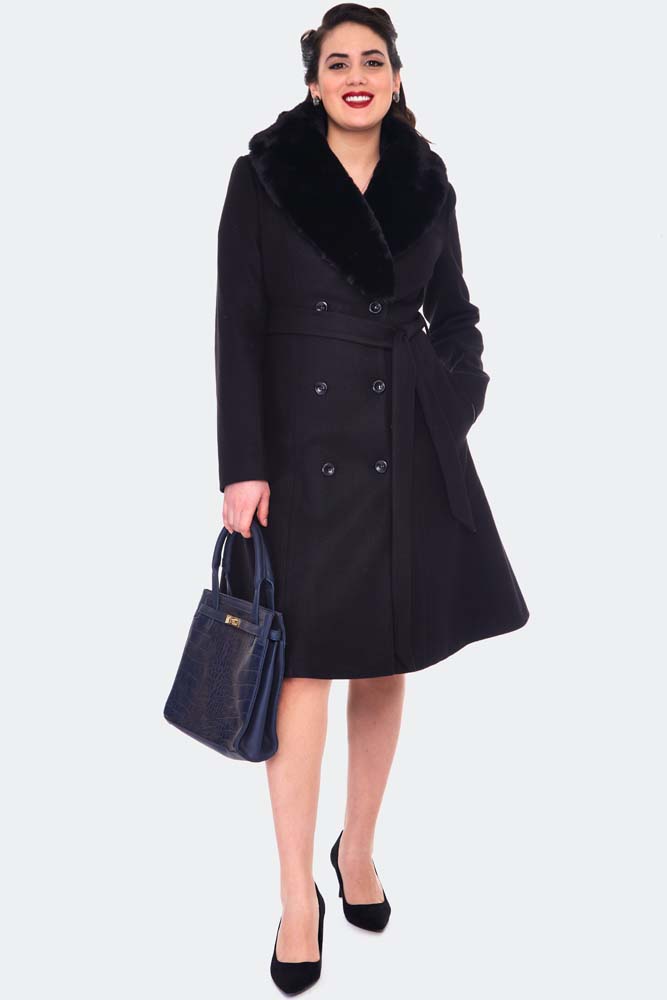 Curve Double Breasted Black Dress Coat