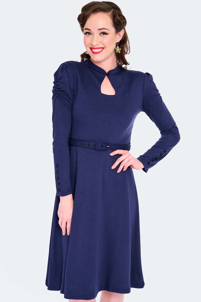 Dita 50s Flared Navy Dress with Cut-out