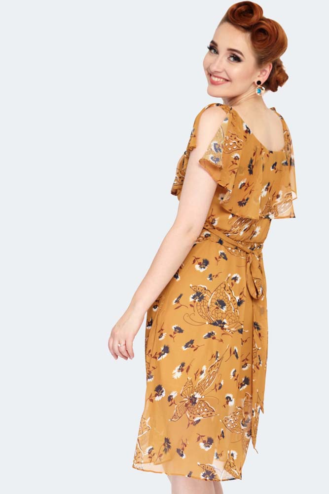 Posy Yellow Butterfly Flare Dress