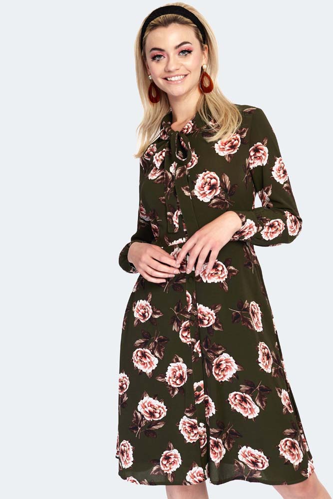 Nora Floral 40s Style Tea Flare Dress