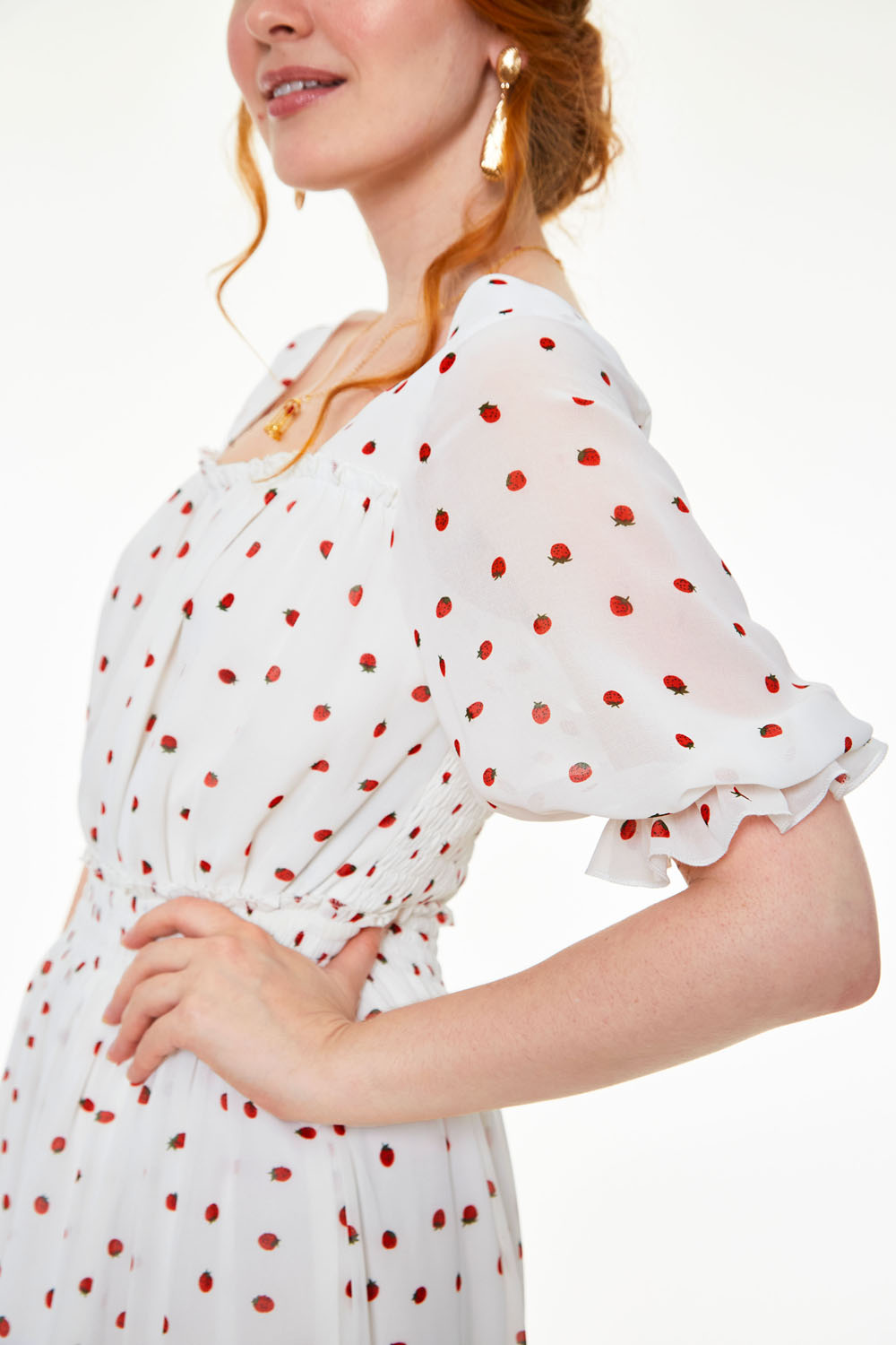 Rosita Strawberry print sleeved flare dress