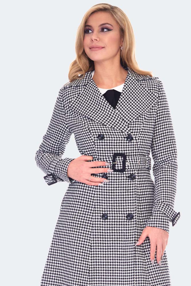 Curve Houndstooth Trench Coat