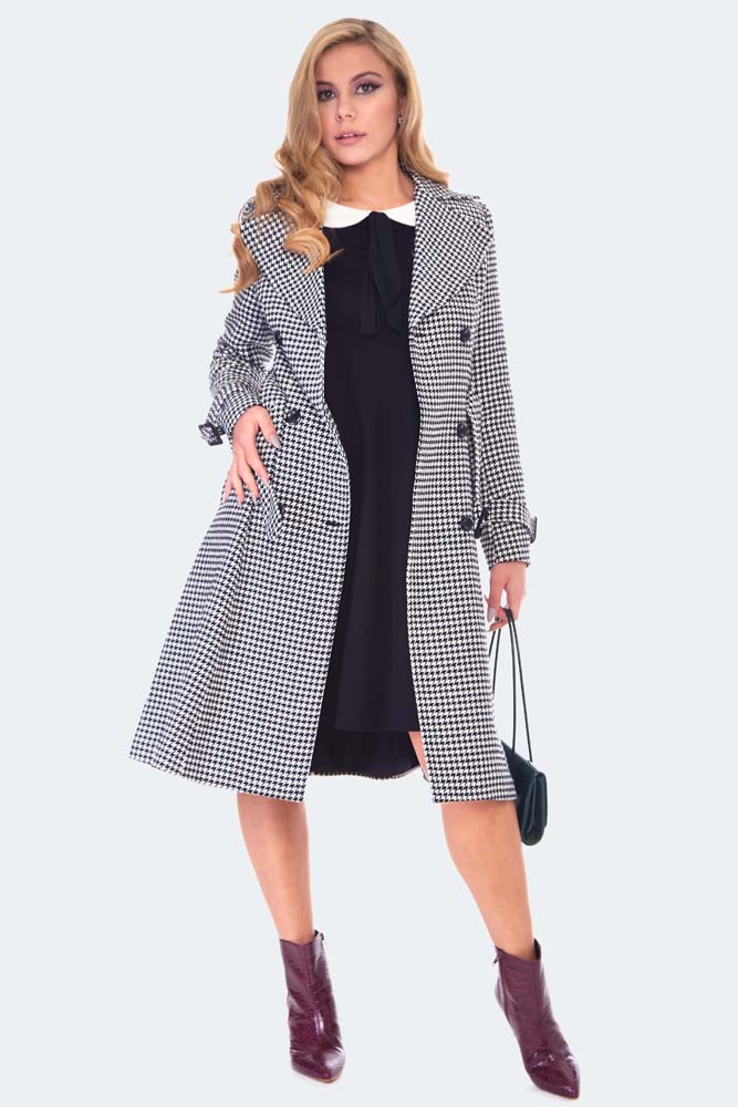 Curve Houndstooth Trench Coat