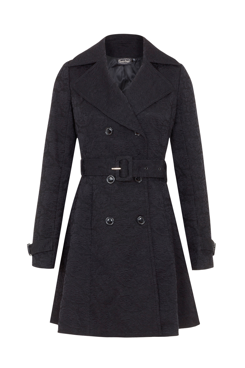 Susan Black Trench Coat With Lace Overlay | Vintage Inspired Fashion ...